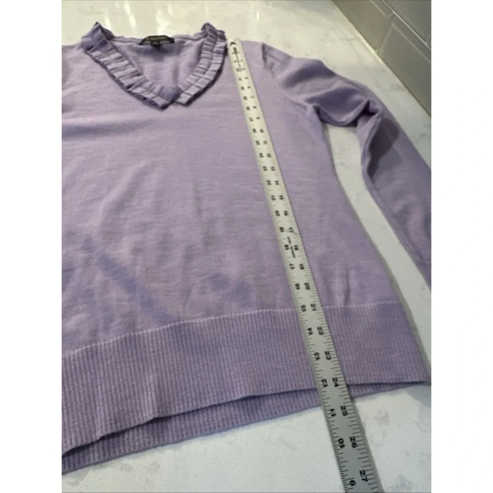 Brooks Brothers women's purple merino wool‎ ruffled V-neck sweater Size Medium